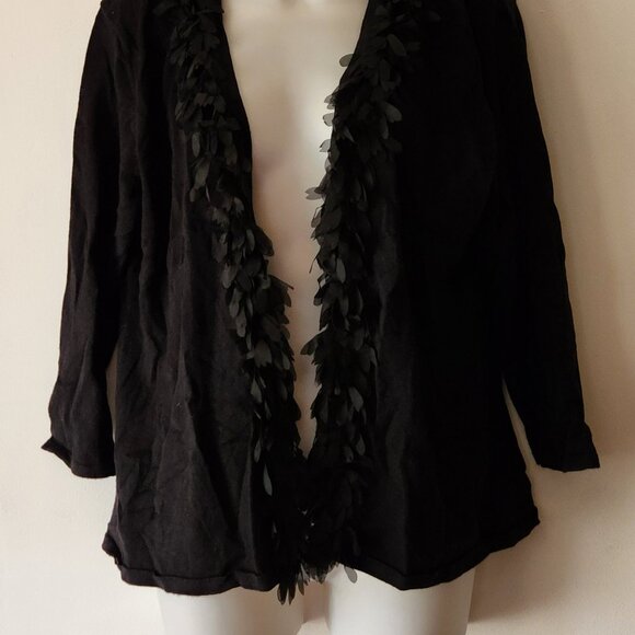 JM Collection cardigan sweater sz PL black ruffle EUC - Picture 2 of 2